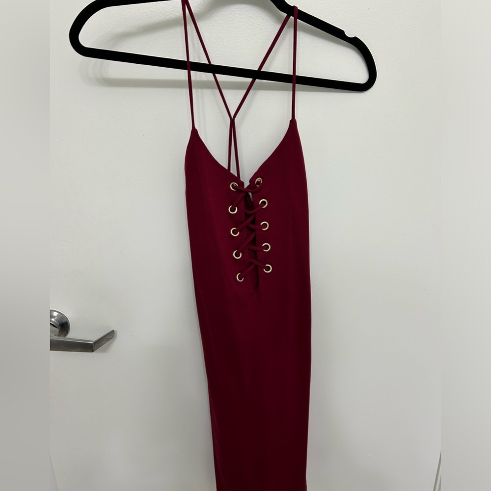 Windsor red dress with gold tie front